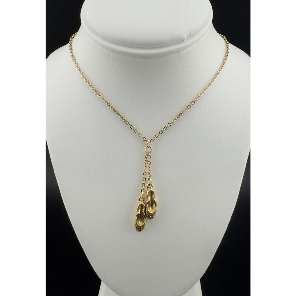 Vintage Avon 80’s Ballet Shoes Charm Necklace Gold Tone 8” Long Delicate Dainty